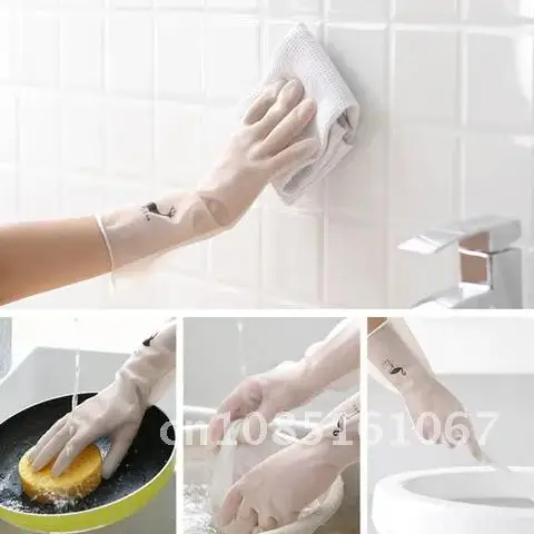 

1 Pair White Silicone Kitchen Gloves for Washing Dishes PVC Magic Cleaning Dishwashing Gloves Cleaning Gloves