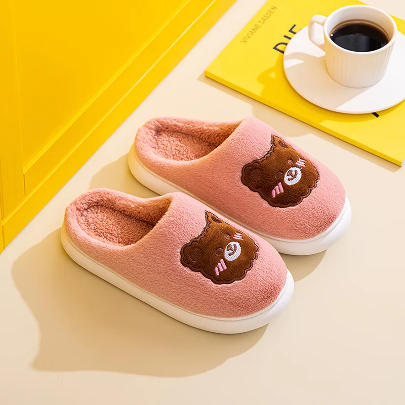 New Home Slipper Warm Bedroom Slipper Silent Floor Cute Flat With House Cotton Shoes Couples Fur Winter Slides women
