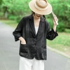 Ladies Linen Blazer Coat Summer Retro Loose Cardigan Tops Women Suit Outerwear Female Single Breasted Thin Breathable Jacket New 4