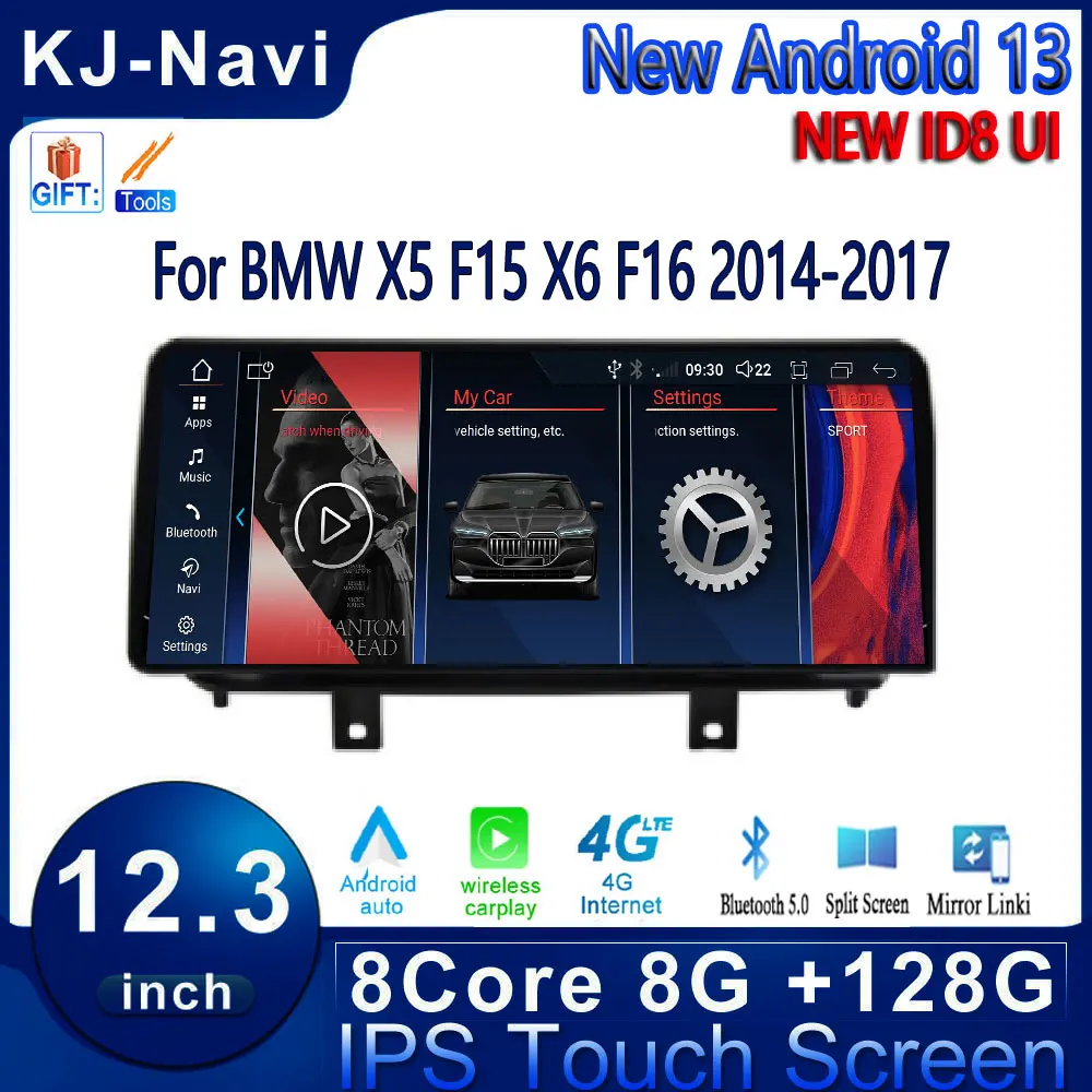

12,3 "Android 13 беспроводные автомобильные мониторы Carplay для BMW X5 F15 X6 F16 2014-2017 GPS-навигация стерео радио мультимедийный плеер BT