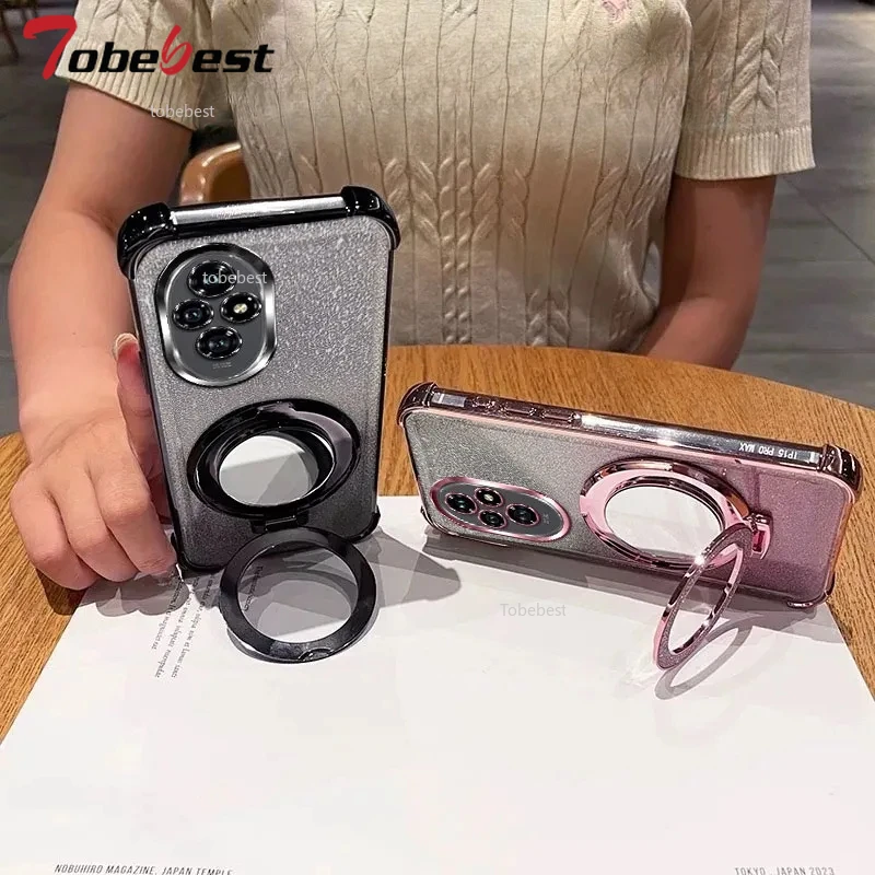 Glitter Shockproof Silicone Case with Mirror Magnetic Holder Stand