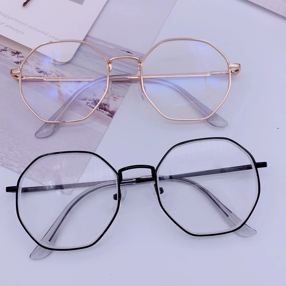 

Fashion Octagon Metal Eye wear Vision Care Anti-blue Light Glasses Eyeglasses Myopia Optical Mirror