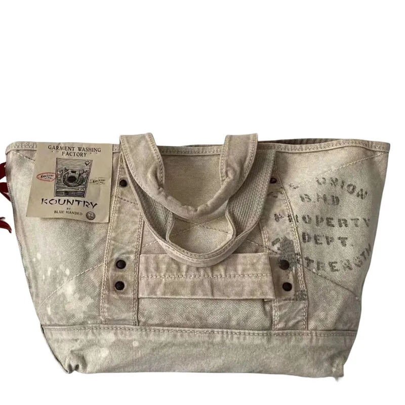 new arrival KAPITAL Hirata and Hiroshi Vintage Heavyweight Washed Old Men's Women's One Shoulder Crossbody Messenger Tote Bag