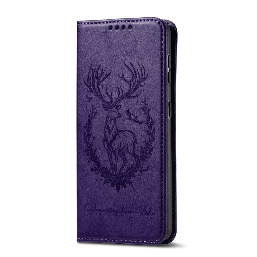 Premium Magnetic Leather Phone Wallet Case with 3D Cartoon Deer Design