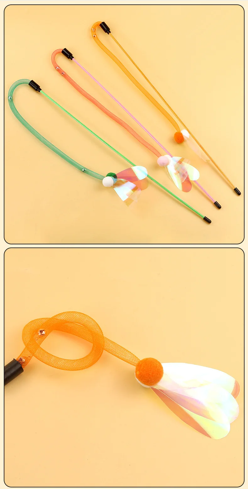 Cat Toy Butterfly Cats Stick Elastic Net Cat Toys Interactive Bite Resistant Wool Ball Toys for Cats Tease Kitten Toy with Bell