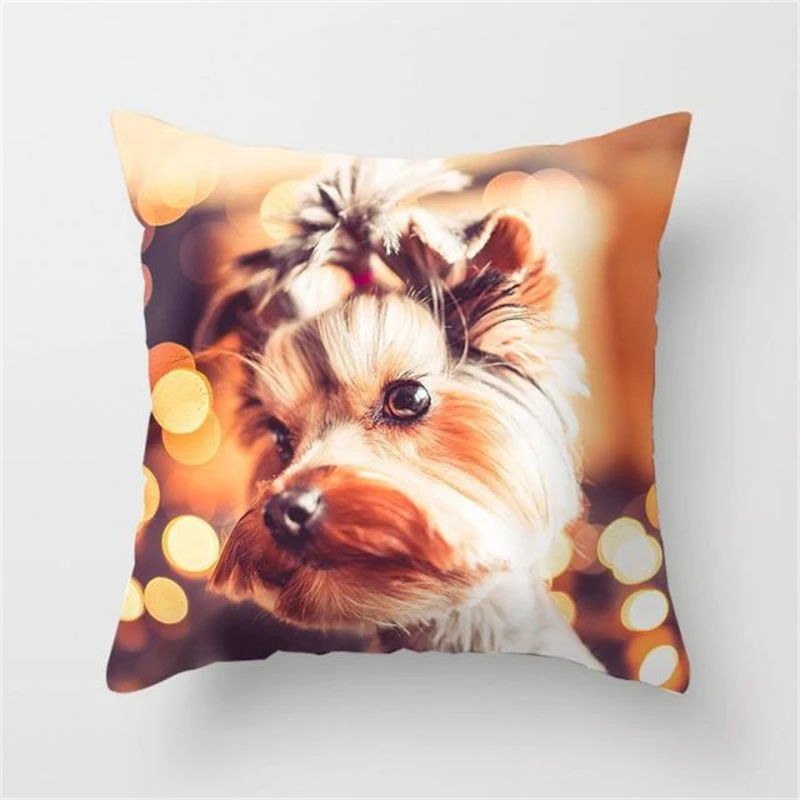 2022 Yorkie Bichon Frise Yorkshire Decorative Print Pillowcase Car Decor Cute Dog Cushion Cover Bedroom Sofa Waist Cushion Cover 