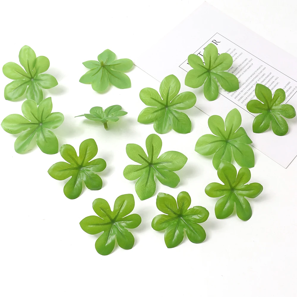 50 Stück grüne künstliche Blatt pflanzen gefälschte Blumen Anordnung für Wohnkultur Hochzeits dekoration DIY Handwerk Kranz Geschenk zubehör – Detail 4