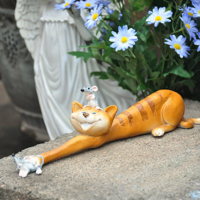

Pastoral Funny Play Little Cat Mouse Figurine Garden Outdoor Terrace Resin Animal Sculpture Garden Decorative Accessories