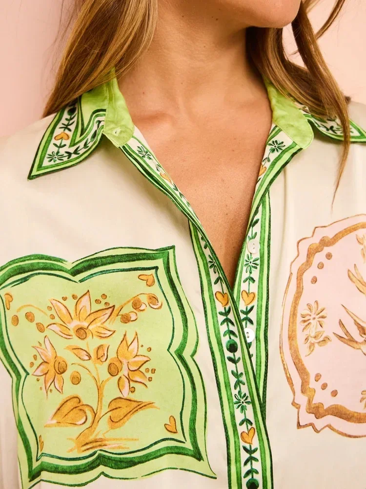 Beach Casual Retro Printed Women 2 Piece Set Short Sleeve Shirt Blouse Top Loose Shorts Suit Holiday Hawaii 2024 Summer Outfits