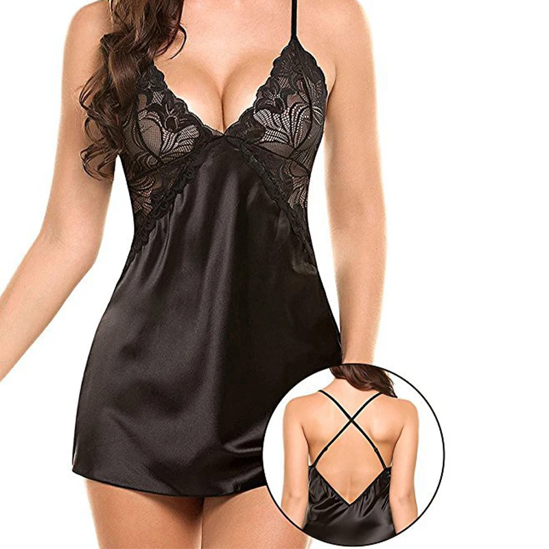 Women Sexy Silk Satin Night Dress Sleeveless Nighties V Neck Comfortable Silk Lingerie Female Lace Pajamas Sleepwear Nightwear women lingerie women nightgowns women nightdresses women pajamas sleeping dress