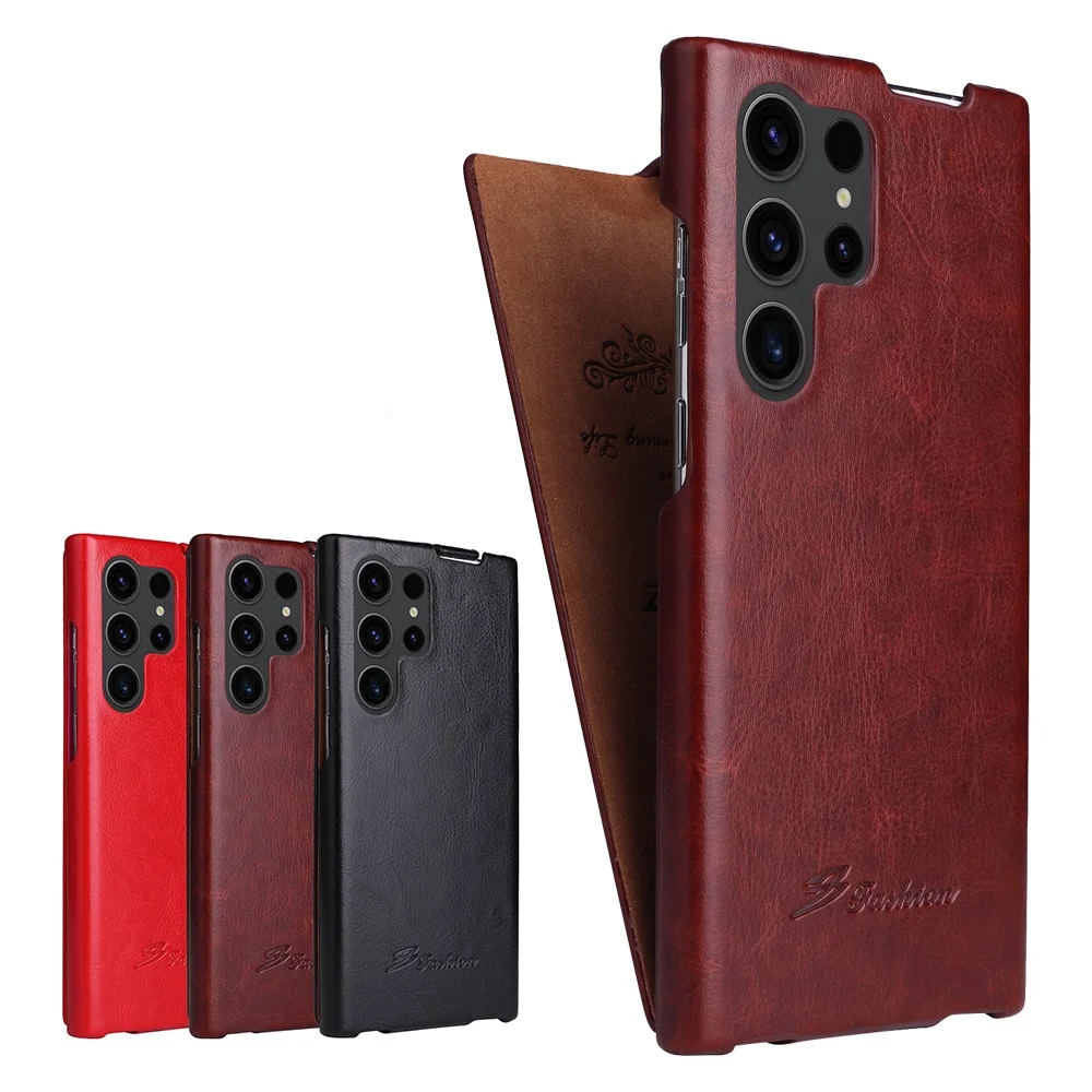 Retro Vertical Flip Genuine Leather Phone Case - Premium Hard Back Cover
