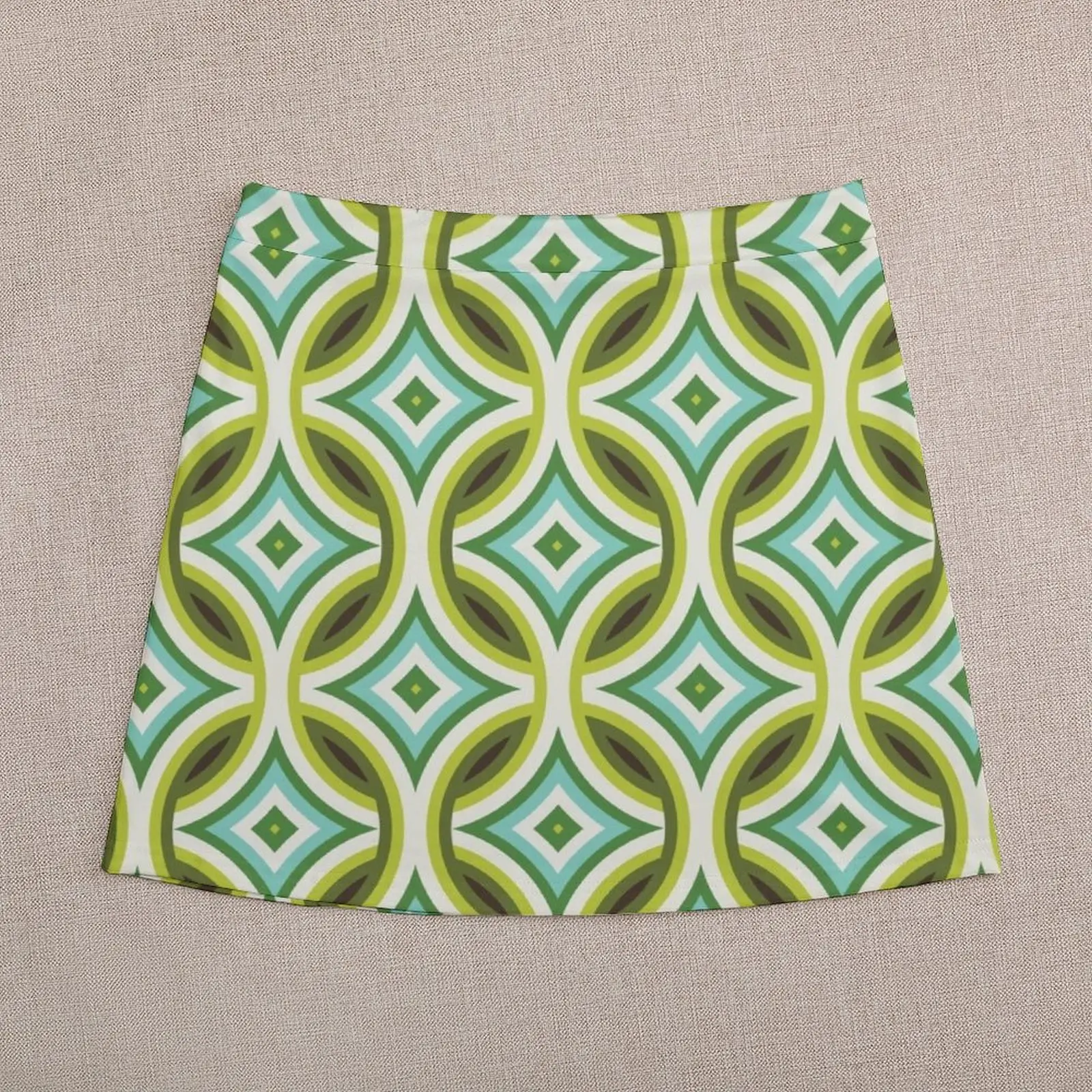 Green, Turquoise & Brown Circular Geometric Retro Pattern Mini Skirt short skirt for women Skirt pants womens skirts