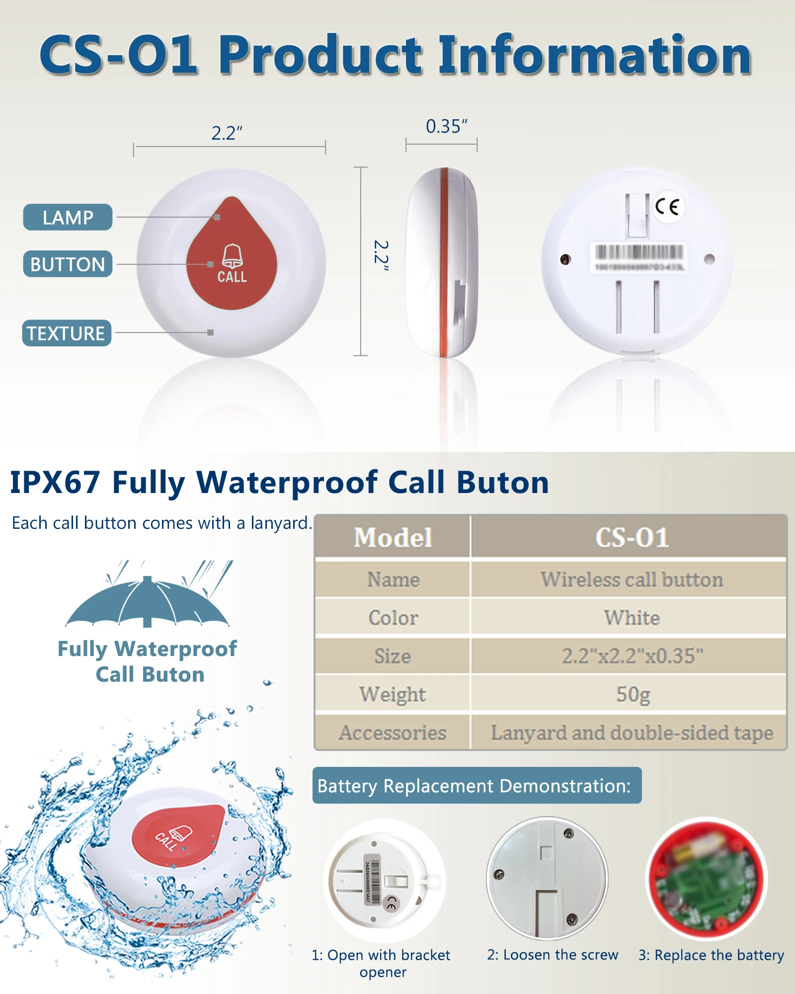 Elderly Call Button Wireless Caregiver Pager System with Light Personal Buzzer Alarm 2 Portable Transmitters 1 Plugin Receiver