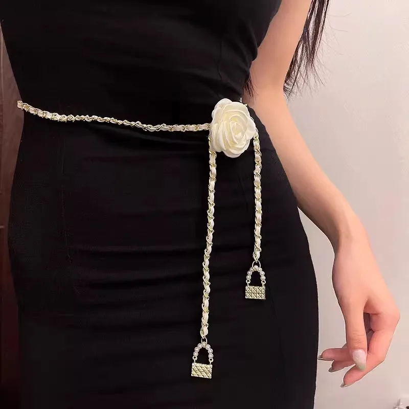 

Hot Selling Chain Lock Big RoseFlower Tassel Belts Chain for Women LuxuryDesian Dress Accessories Suitable for Daily Pairing