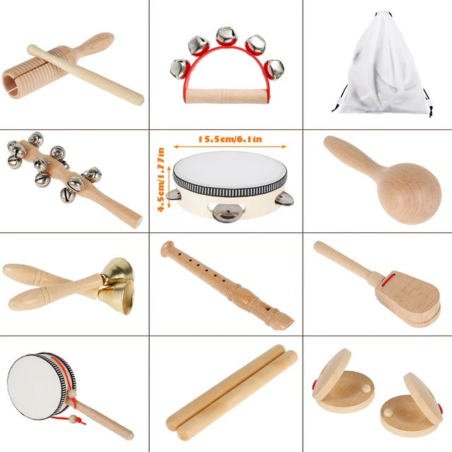 11Pcs/7Pcs Musical Instruments for Toddler Wooden Percussion Instruments Toys Set with Storage Bag Educational Music Toys Gift 6
