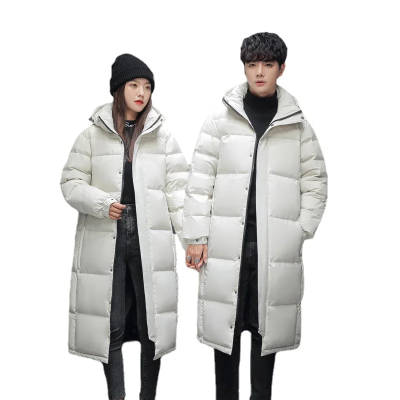 Men Women Winter Long Down Coat New White Duck DownThick(Winter) Keep Warm Fashion Hooded Korean Casual Lovers Coat Down Jacket