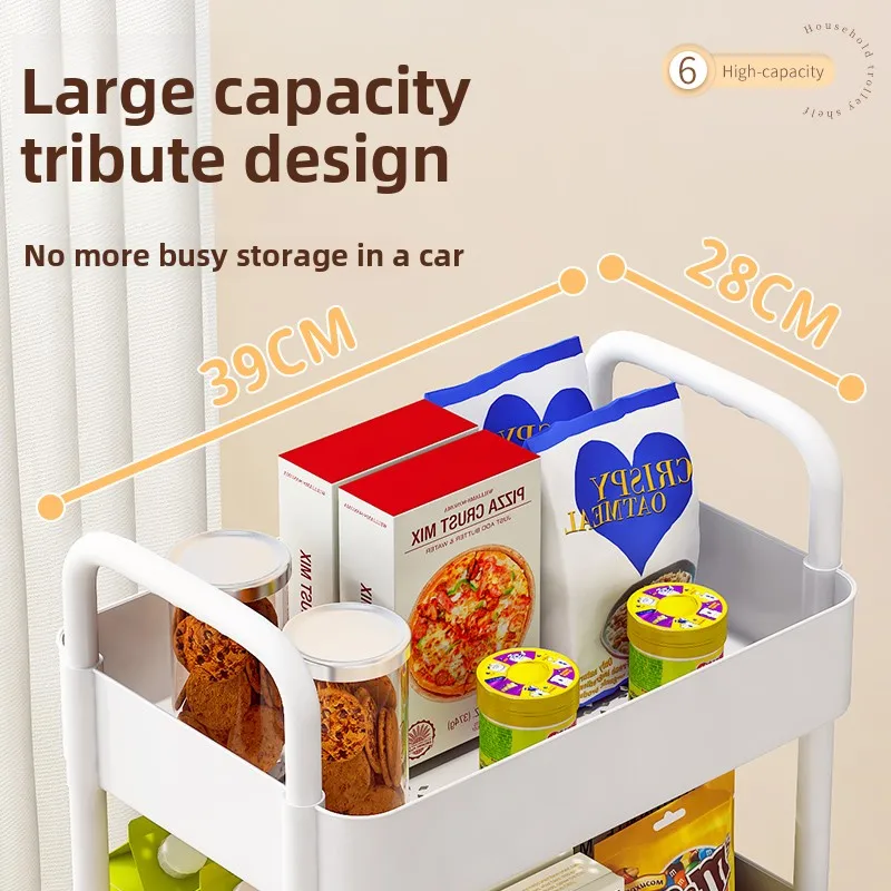 Trolley Storage Rack Floor Kitchen Bathroom Mobile Snack Shelf Bathroom Multi-Tier Storage Rack Bedroom