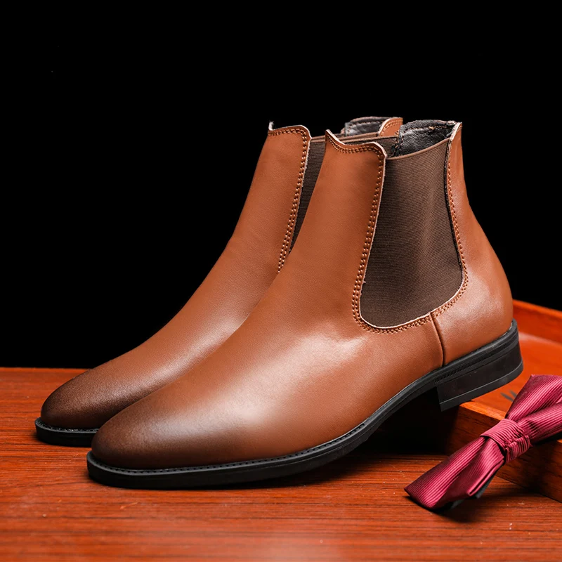 

Luxury Men's Genuine Leather Chelsea Boots 2022 Winter Mens Boots Designer Warm Plush Fur Winter Boots Plus Size46 47 48