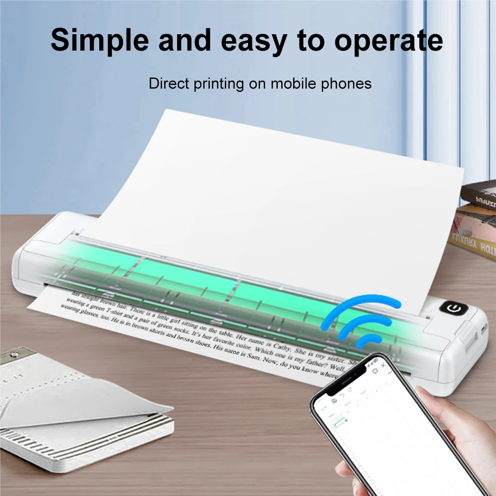 Thermal Paper Printer Thermal printer A4 paper Bluetooth compatible Portable Inkless wireless Thermal Paper printer easy to use