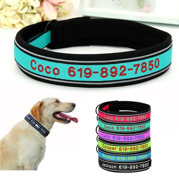 Custom Embroidered Dog Collar with Name - Reflective Strip for High Visibility