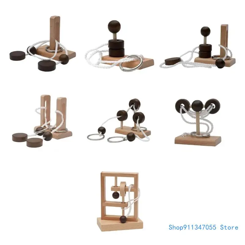 

Wooden Unlocking Buckle Maze Rope Teaser Toy Kids Development Puzzle Drop shipping