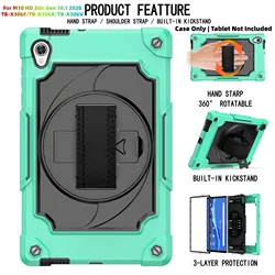 Heavy Duty Shockproof Tablet Case with 360° Rotatable Kickstand, Hand Strap, and Shoulder Strap for M10 HD X306F X306X (Aqua Black)
