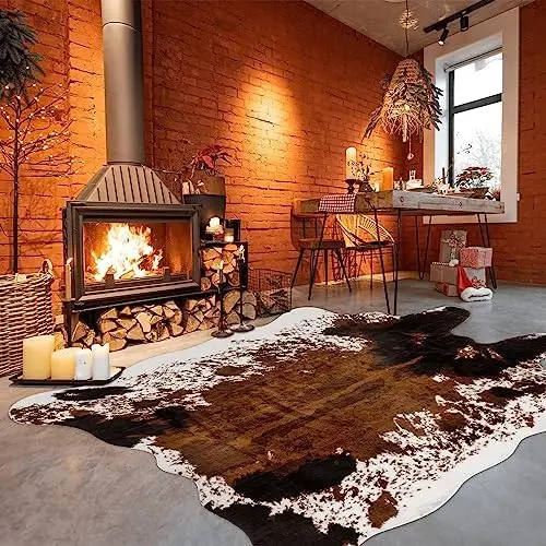 

Faux Cowhide Rug Large (4.6ft x 6.6ft) - No-Slip Backing, Cow Print Decor - Western Farmhouse, Western Floor Rugs for Living R