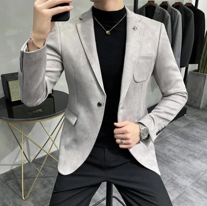 

New Spring Autumn Hombre Suit Jacket Men Masculino Suede velvet Clothing Jacket Blazer Men Casual Slim Blazer 6 Color Size M-4XL