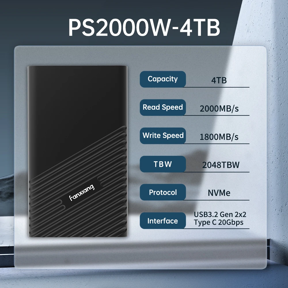 thumbnail image 1 of Fanxiang PS2000W 20 Gbps SSD portátil 2000 MB/s 1 TB 2 TB 4 TB USB3.2Gen2x2 Unidad de estado sólido externa PSSD para PS5/4 Laptop Desktop, 1 of 5