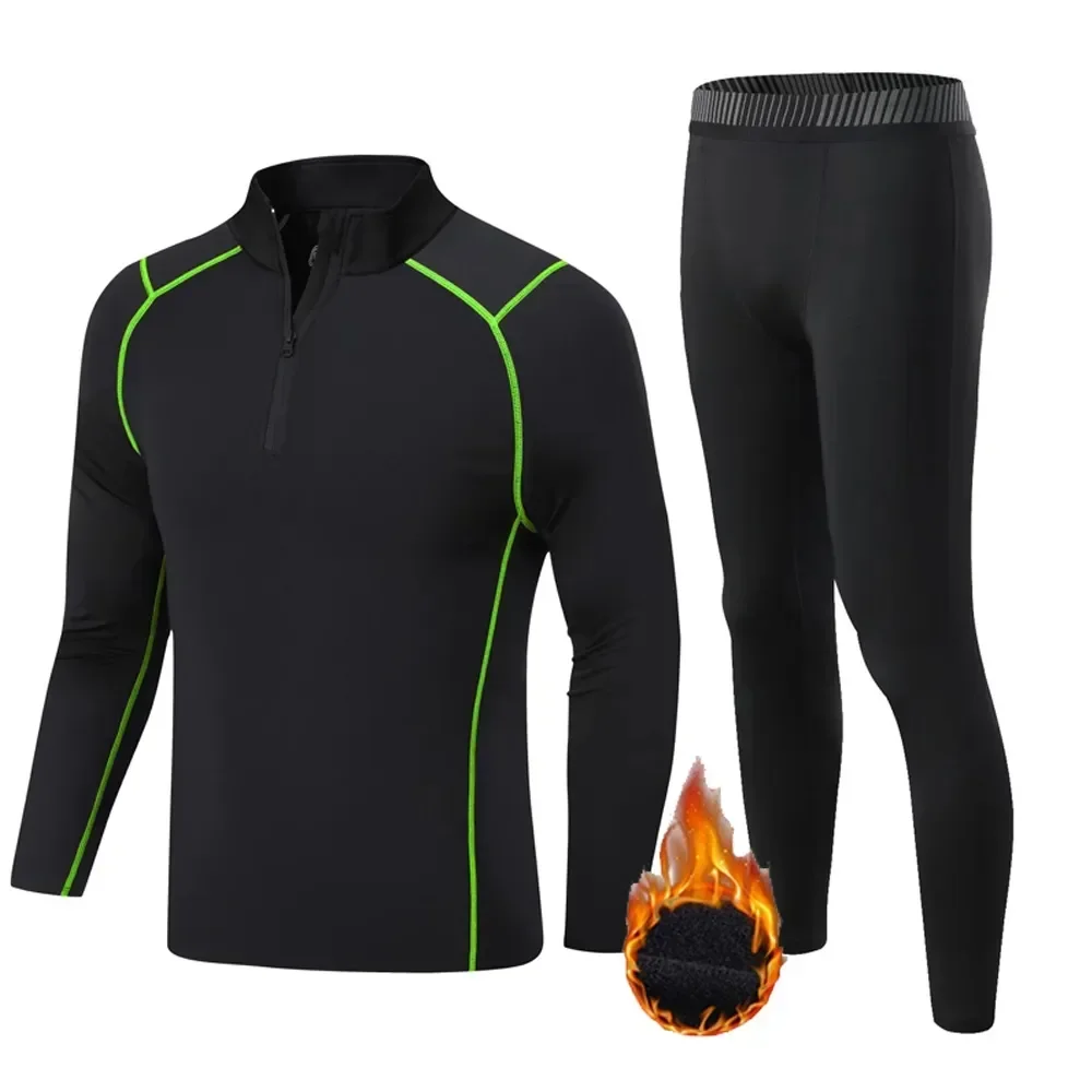

Спортивный термокостюм с длинным рукавом, вторая нижняя часть, 1 комплект, детское Мужское нижнее белье, Осень-зима, 2 рубашки, флисовая кожа