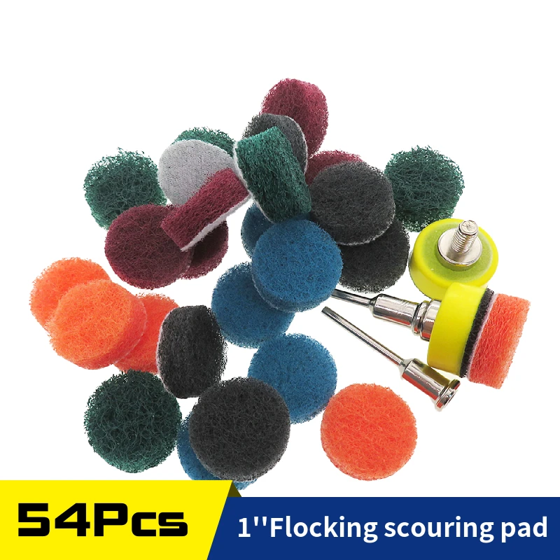 54Pcs Scouring Pad 1 Inch Backing Pad 1/8" Shank Scrub Sponge Set for