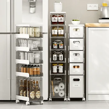 Scaffale portaoggetti per cucina, tipo cassetto, armadietto laterale stretto, organizer da bagno con ruote per multifunzione, armadietto portaoggetti Gap,