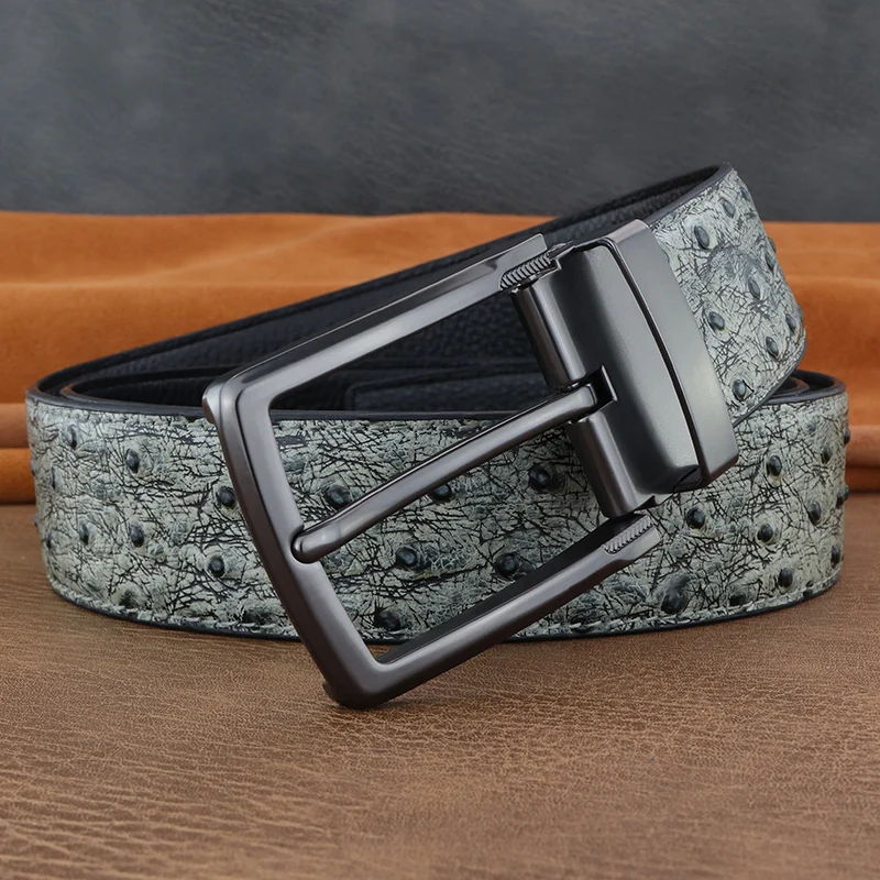 

Men 3.8Cm Wide Designer Belts Pin Buckle Leather Luxury Brand Gray Genuine Leather High Quality Fashion Young Men Cinto Masculin