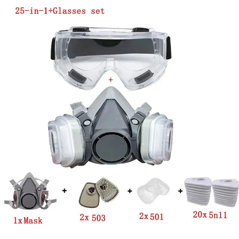 Enhanced Dust and Gas Protection Set with Particle Filters and Safety Goggles for Industrial and DIY Use