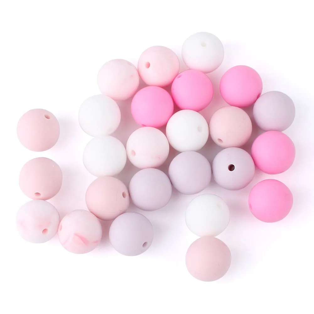15mm 50pcs 실리콘 비즈 식품 등급 실리콘 Teether 라운드 비즈  씹을 수 있는 젖니 비즈 DIY 선물용 젖꼭지 체인