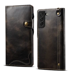 Premium 100% Real Leather Cowhide Wallet & Card Holder Soft Case Cover - Galaxy S22 (Black)