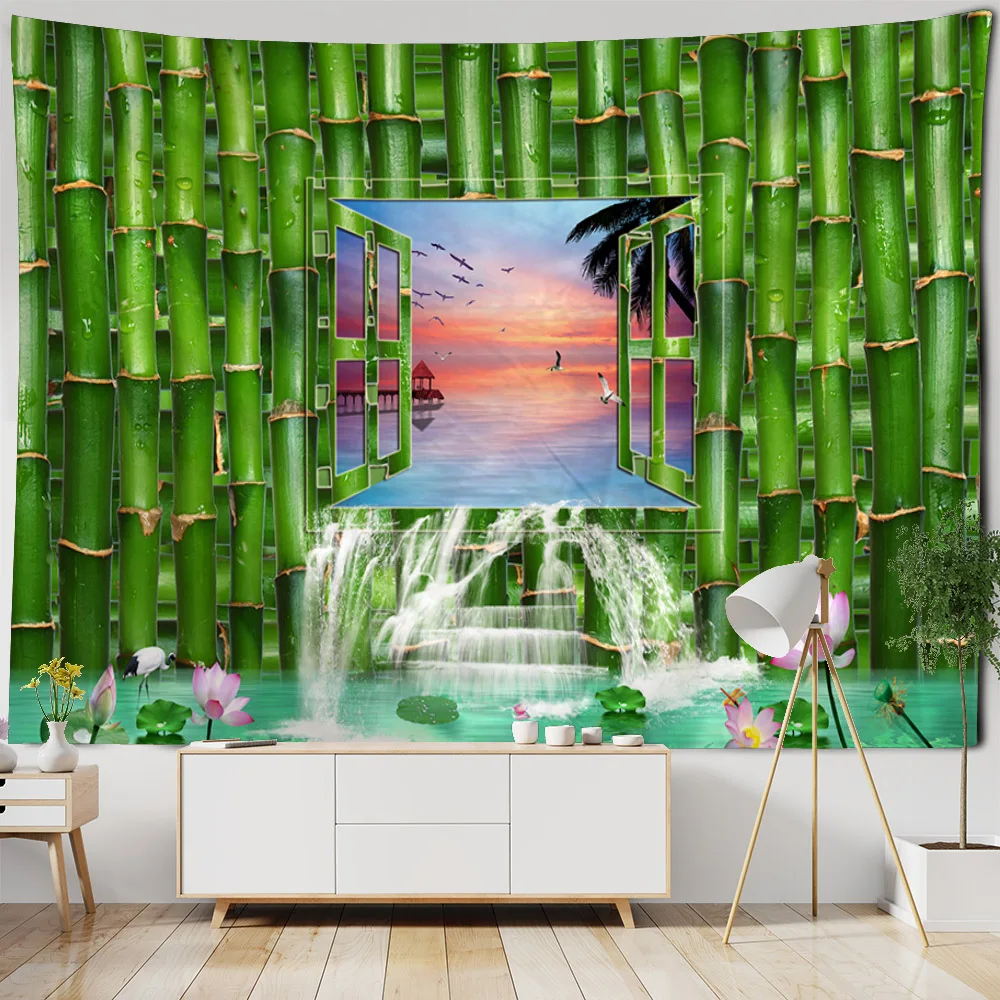 Description Picture 4 of itemForest waterfall tapestry fantasy landscape wall hanging Bohemian home decoration art wall cloth picnic mat bed sheet