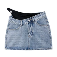 a Letter Luxury Brand Design Fake Two Pieces Denim Short  Mini Skirt For Women Sexy Fashion Y2k Wang Minifalda Dress Clothes 1