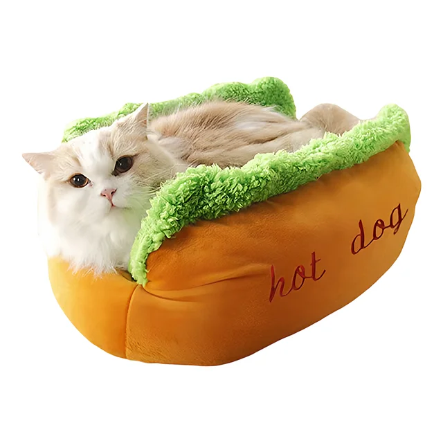 Winter Hot Dog Pet Bed - 3D Hot Dog Bun Style Cat and Dog House, with Removable Pillow and Orthopedic Memory Foam 6