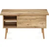 Wooden leg-raised top coffee table with hidden compartment and side-open living room storage shelves 6
