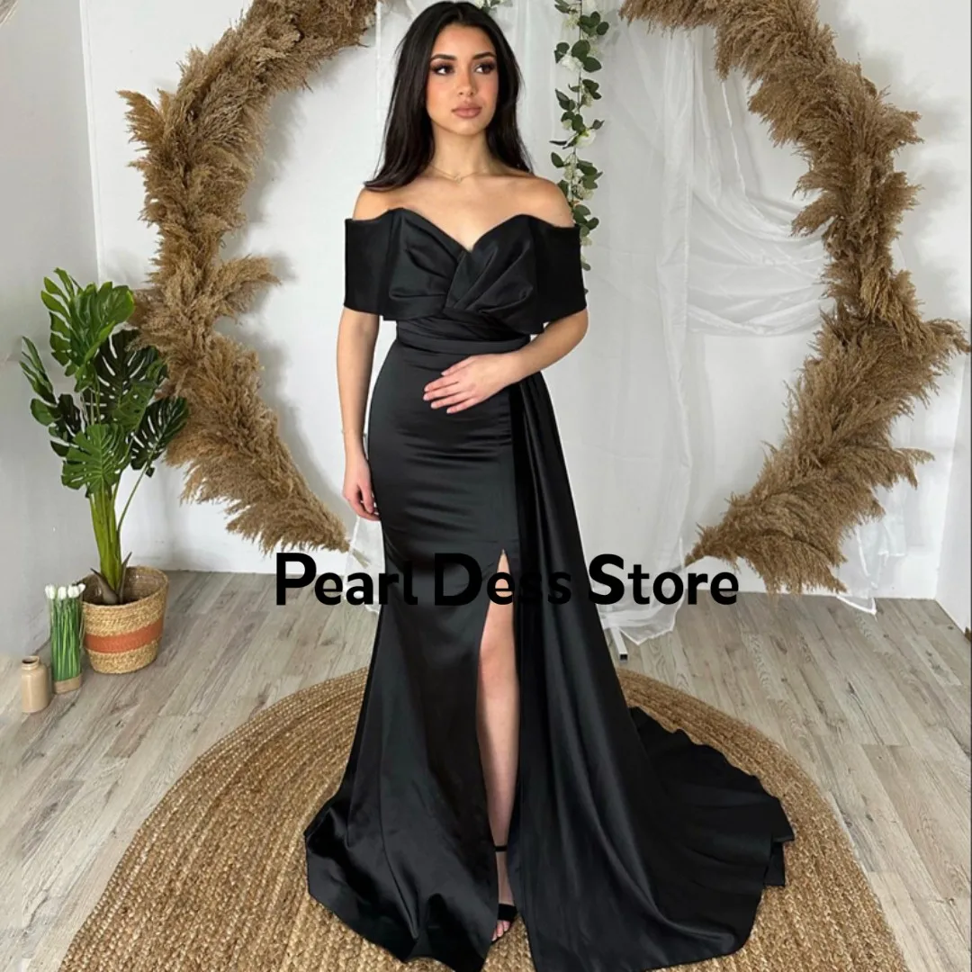 

Pearl Dress Formal Mermaid Prom Evening Dress Off Shoulder Party Prom Dress Black Side Split Cocktail Prom Dress Custom Size