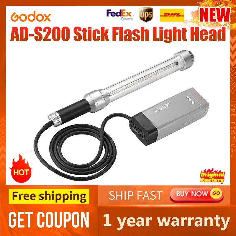 Godox Ad-S200 Stick Flash Light Head 200W Forma Compatta Illuminazione Efficiente Piccola E Portatile