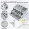 Acrylic Velvet Jewelry Organizer and Storage with 3 Drawers, Small Jewelry Box for Women, Necklace Rings Earring Display Holder 6