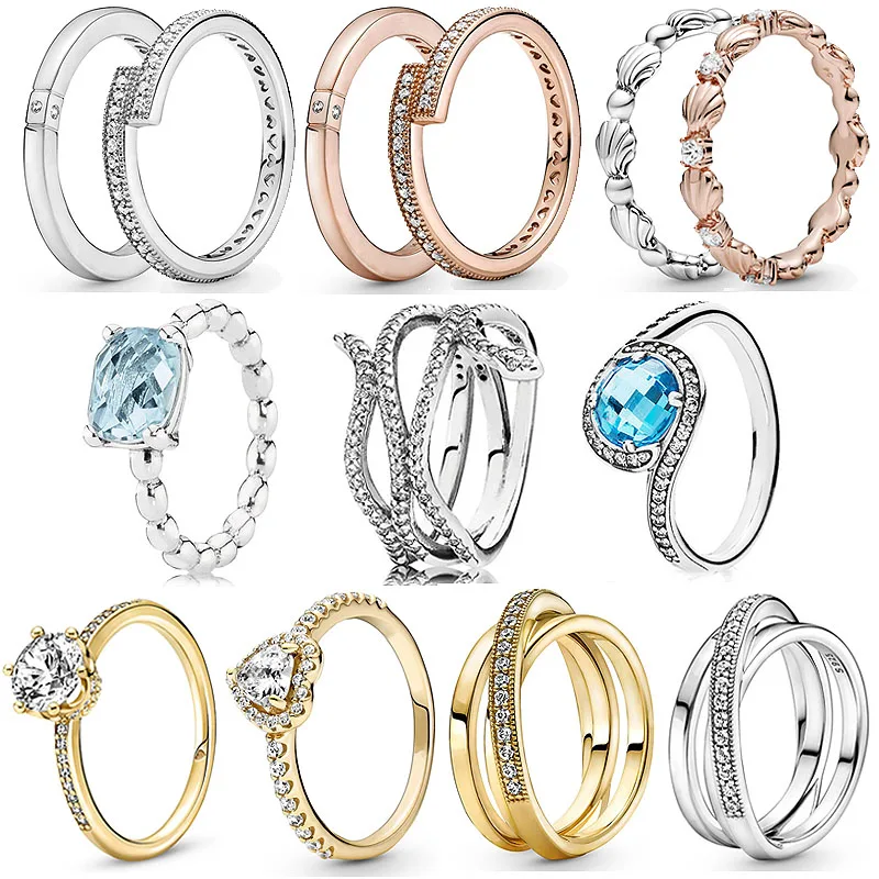 Anello Popolare In Argento Sterling 925 Con Corona A Cuore Rialzato Solitario Crossover Pave Triple Signature Band Ring Per Gioielli Regalo Da Donna