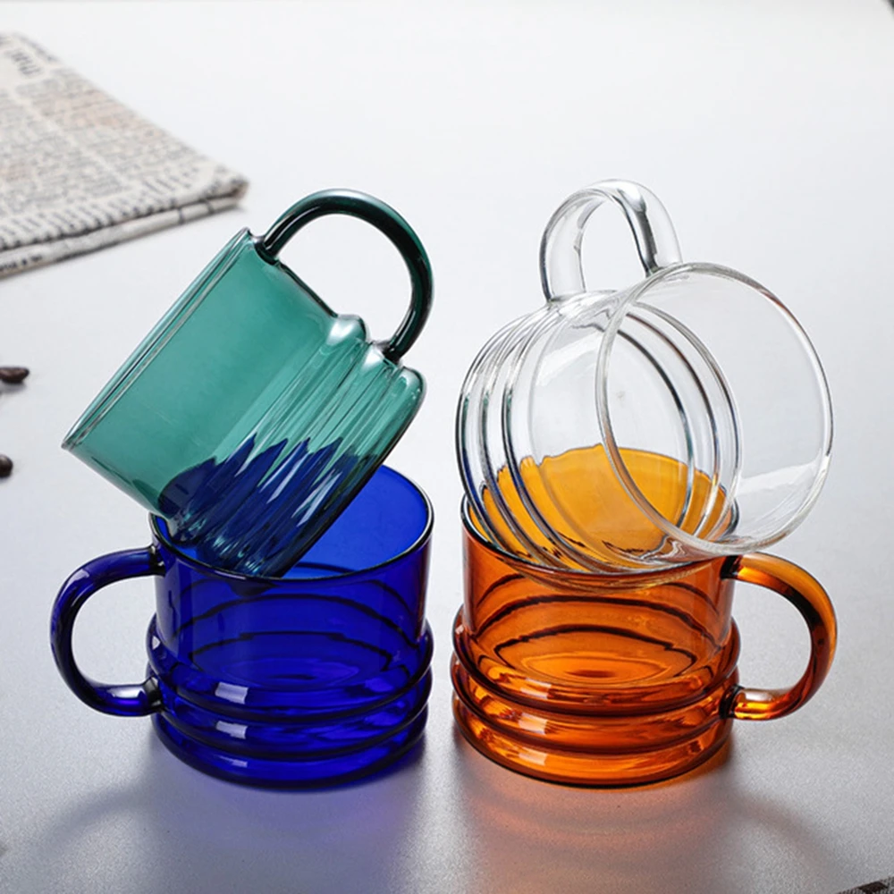 300ml Double Bottom Glass Mugs Drinking Tumbler Color Glass Cup Coffee Juice Tea Wine Water Cup With Handle Home Drinkware