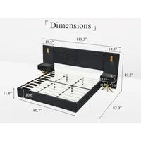 Luxury Bed Frame with Built-in Gold LED Lights and Nightstands,Platform Bed with Oversize Upholstered Headboard for bedrooms 2