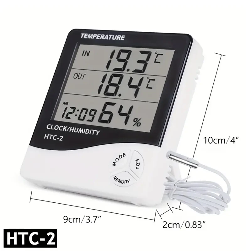 Thermometer Hygrometer 1pc HTC-2 Smart Electric Digital Hygrometer Thermometer Weather Station Clocks Outdoor LCD Electronic Humidity Meter