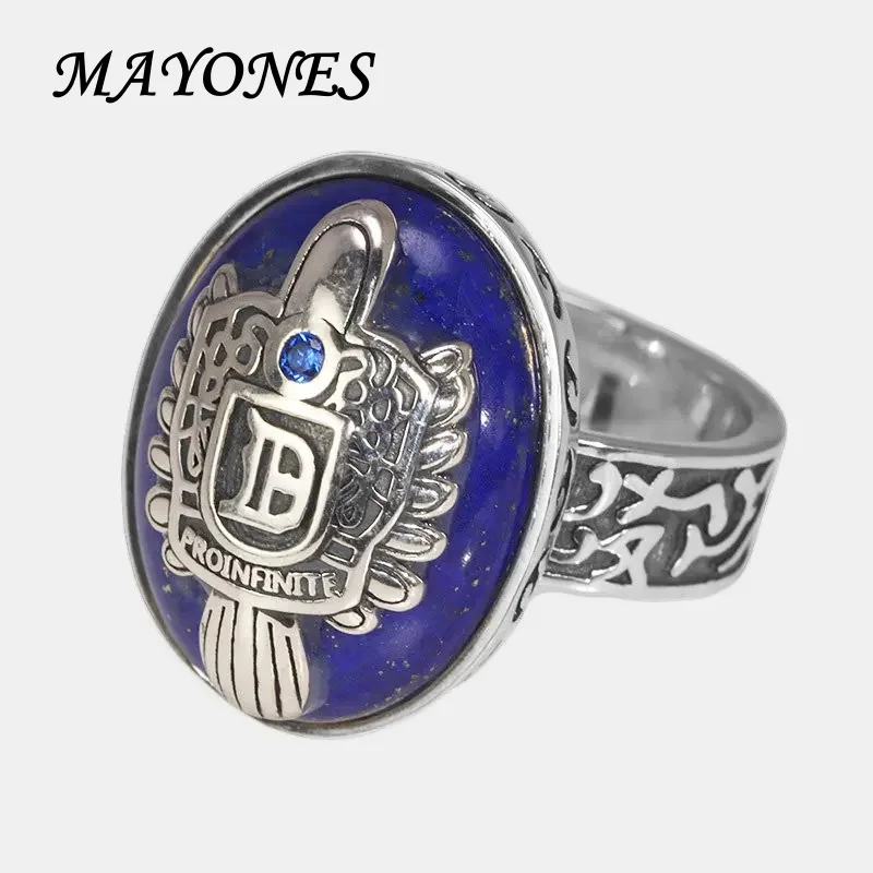 

The Vampire Diaries Rings Real 925 Sterling Silver Damon Salvatore Ring Men's With Lapis Lazuli Natural Stone Customized Jewelry