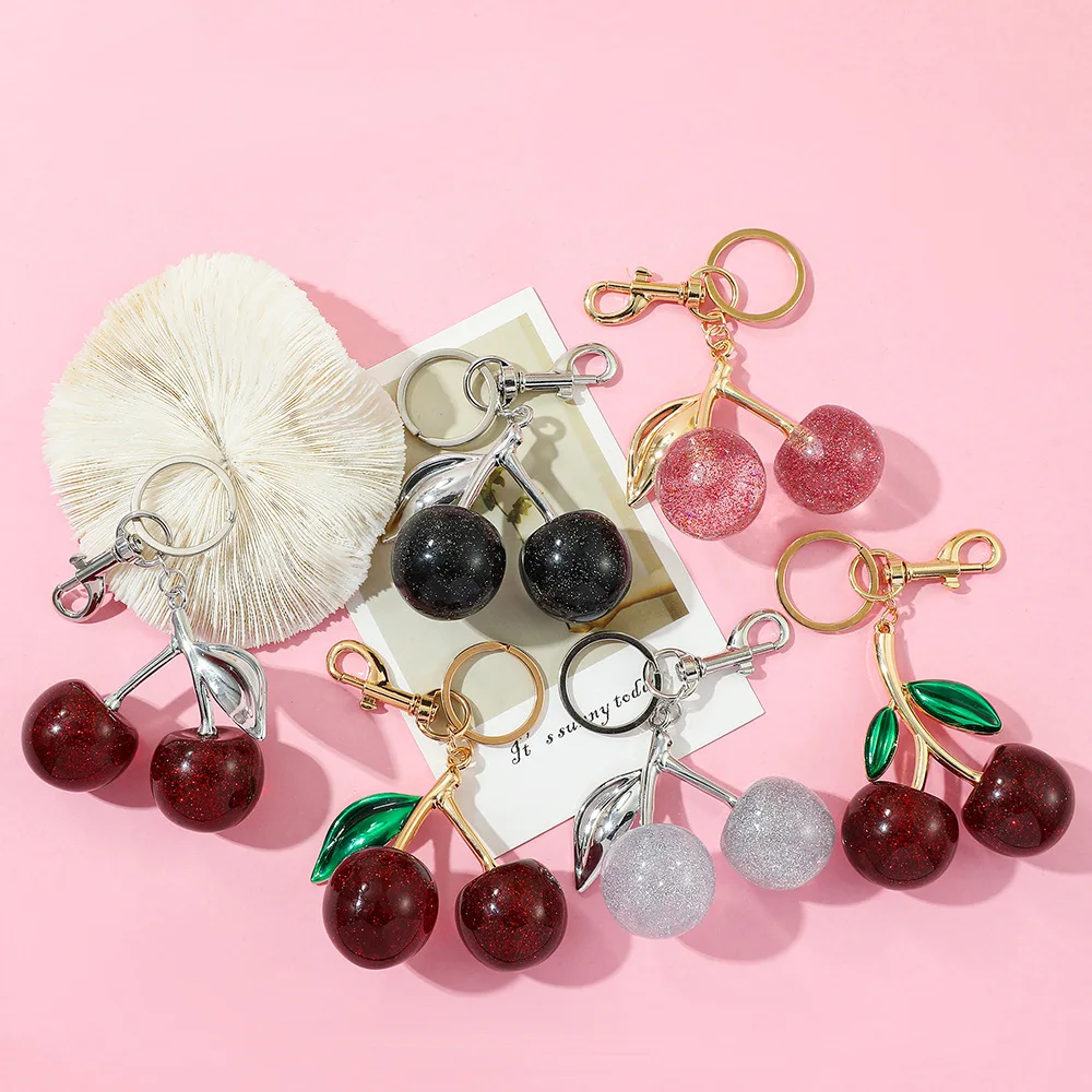Modischer Roter Kirsch-Anhänger Schlüsselanhänger, Niedlicher Taschenanhänger für Damen, Multifunktionaler Schmuck, Auto-Schlüssel-Accessoire, Anhänger-Schlüsselring, Geschenk – Detail 6