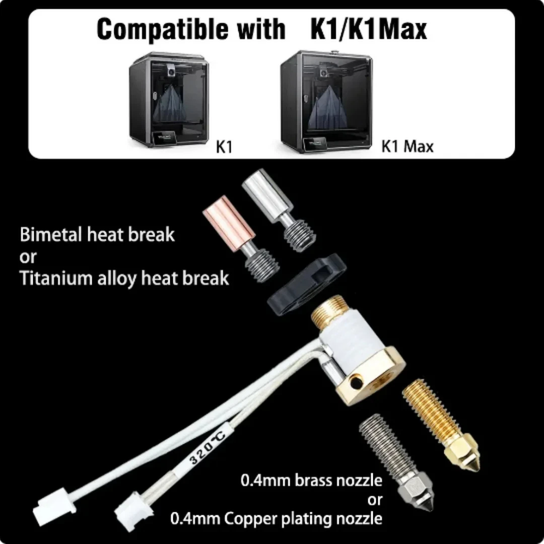 Creality K1 / K1 Max 핫엔드 키트용 세라믹 가열 블록 노즐 300 ° Creality K1 업그레이드를 위한 C 압출기 고속 고유량